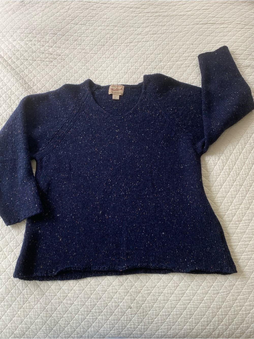 Woolrich 100% Wool Navy Speckled V-Neck Sweater Vintage 1990s Heritage Preppy M